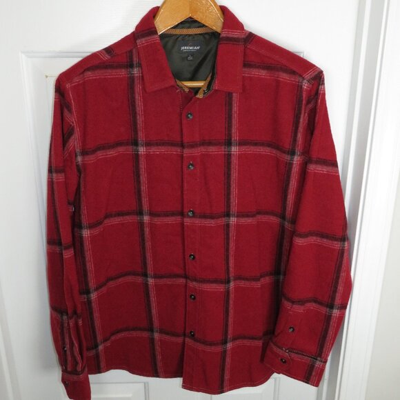 Jeremiah American Legacy Plaid Wool Blend Flannel Shirt Shacket LG Red - Picture 1 of 5